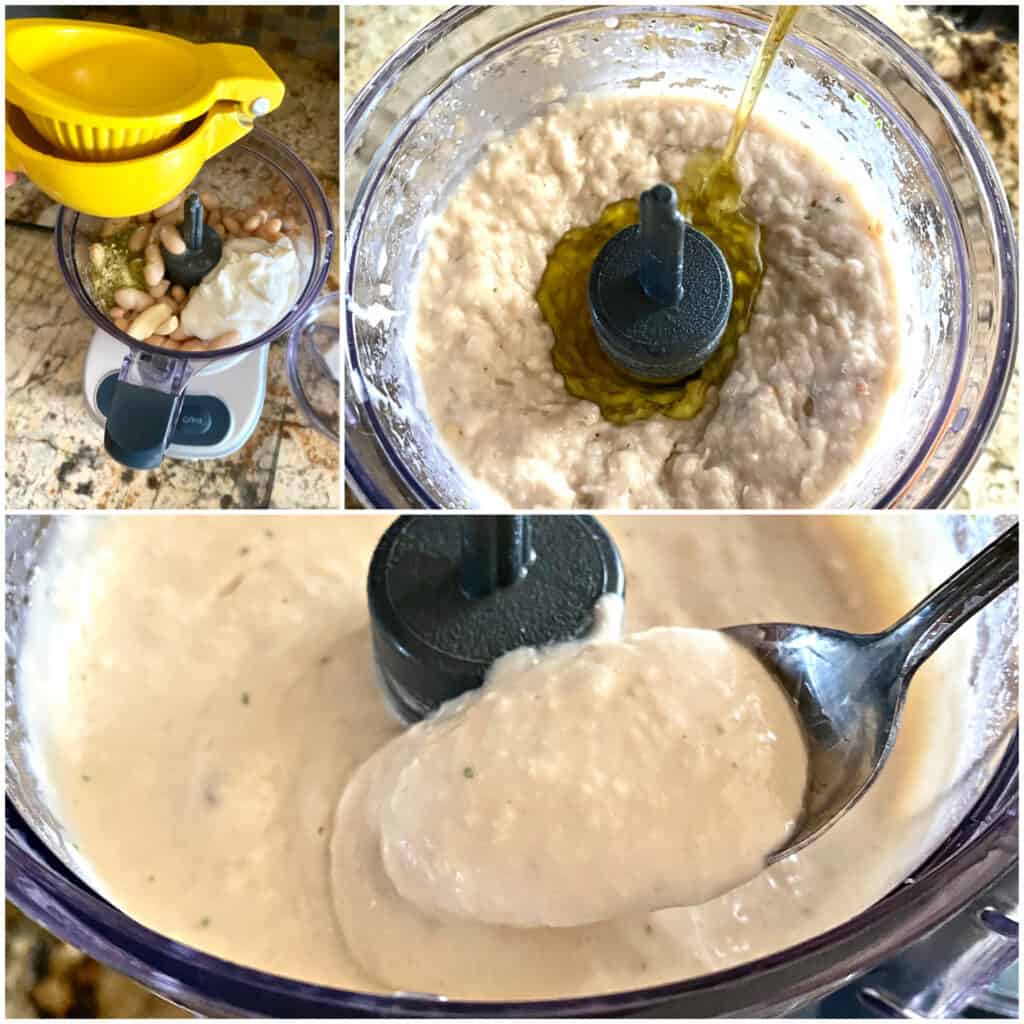 Collage of the steps for making White Bean Dip.