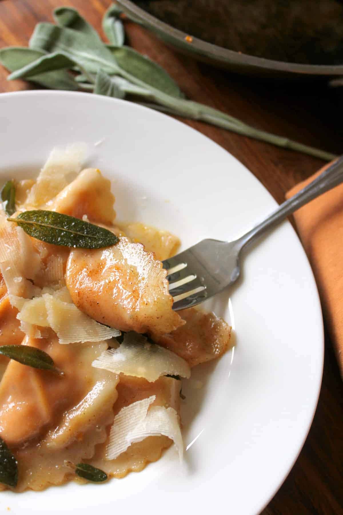 Roasted Carrot Agnolotti in a brown butter sauce is a decadent dinner that's hearty and filling