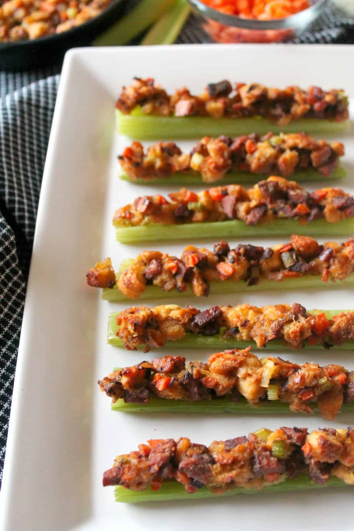 These roasted celery boats with cajun dressing are a perfect light appetizer to serve at a holiday party