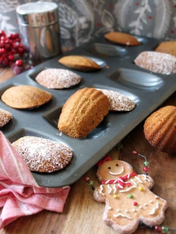 Gingerbread Madeleines. Delicate, cake-like cookies infused with the flavors of gingerbread! A perfect holiday treat.