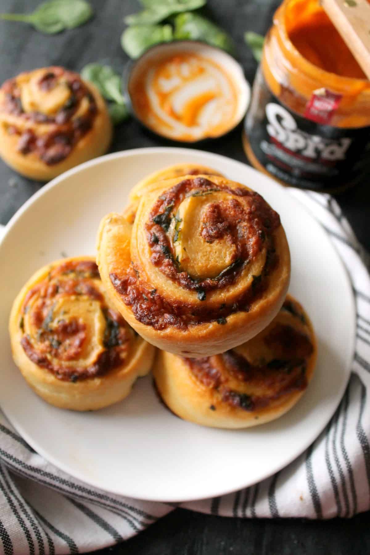 Flaky dough swirled with cheesy tomato and basil spread