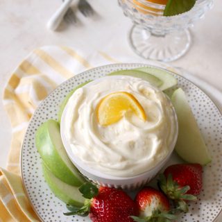 Meyer Lemon Mascarpone Fruit Dip! If you're looking for something sweet and simple to serve at any gathering -- from brunches to baby showers -- this creamy fruit dip is just the thing! Mascarpone cheese adds richness and tang while Meyer Lemon zest and juice make it a fragrant addition to any fruit platter.