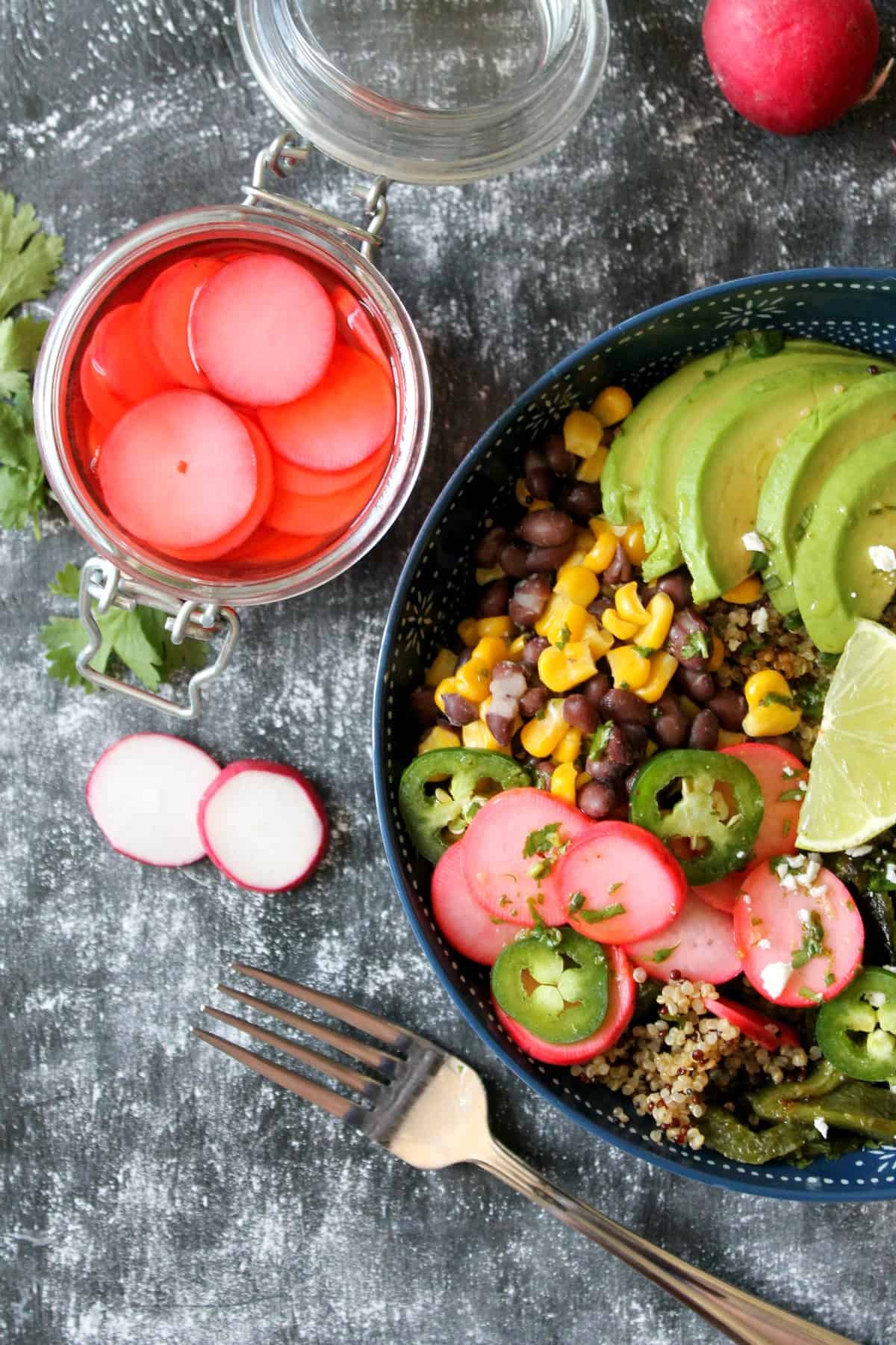 These Portobello Poblano Grain Bowls are both healthy & satisfying! Flavorful veggies sit atop a bed of fluffy quinoa -- you won't even miss the meat!