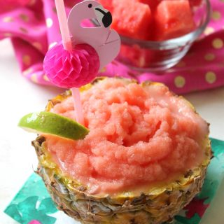 This Watermelon Piña Colada Slushie will not only help you beat the summer heat, but also give you a nutritious boost with its delicious secret ingredient! A cool, sweet way to enjoy a healthful "happy hour!"