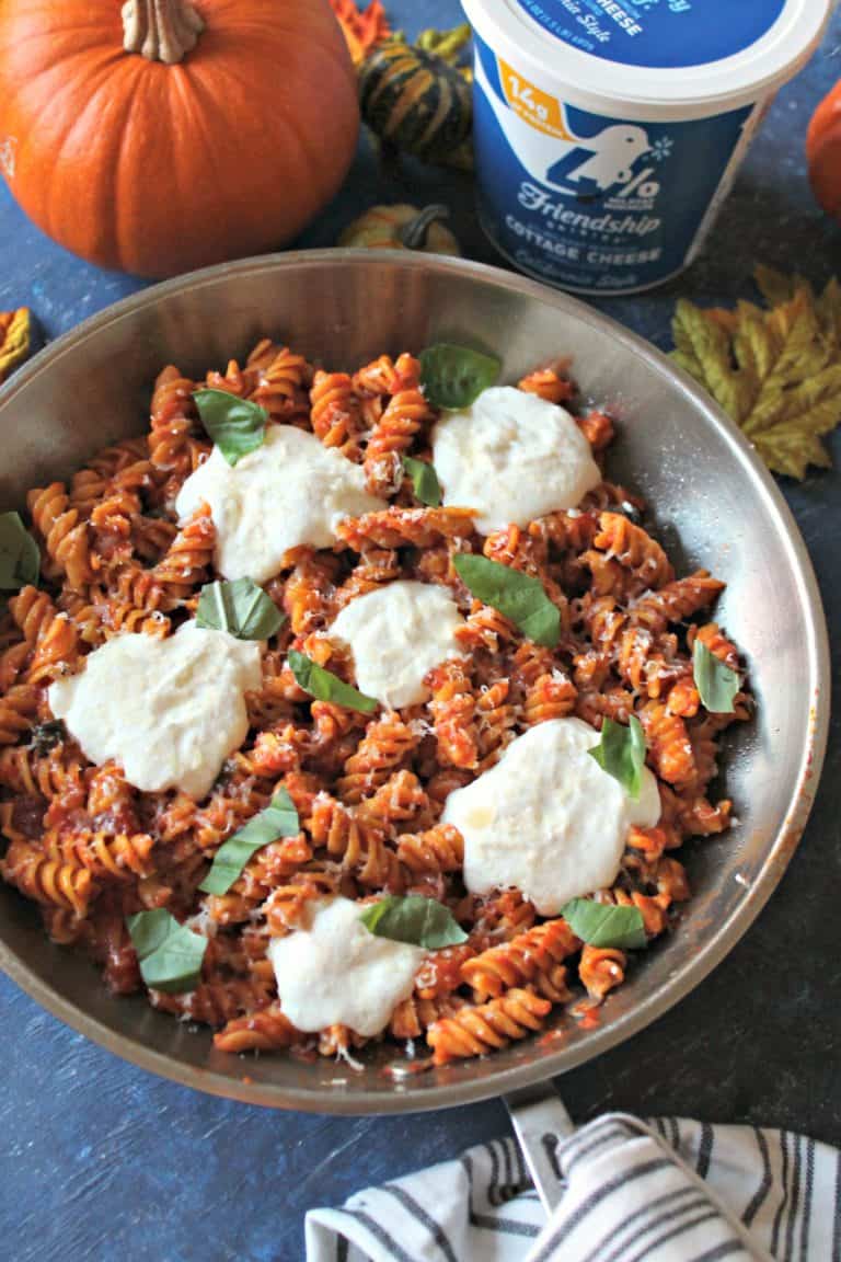 Easy Pumpkin Marinara Pasta with Whipped Cottage Cheese "Ricotta"