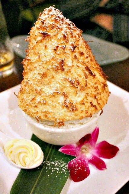 Coconut Souffle with Malibu Coconut Cream at Echo Restaurant in Palm Beach, Florida.