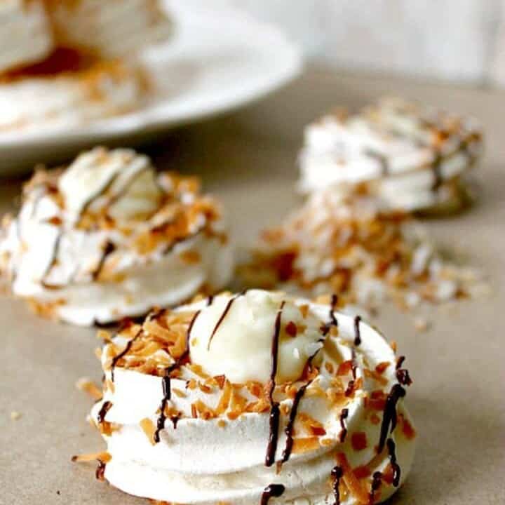 Toasted Coconut Mini Pavlovas With Coconut Custard - The Kitchen Prep Blog