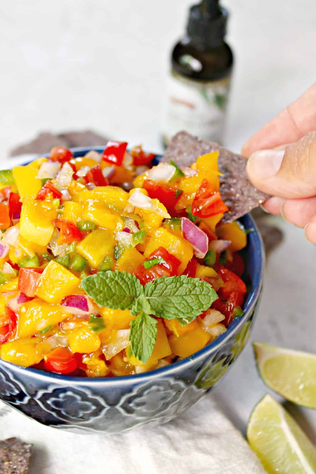 Mango mint salsa is the perfect refreshing topping for chicken, fish, or as a simple dip