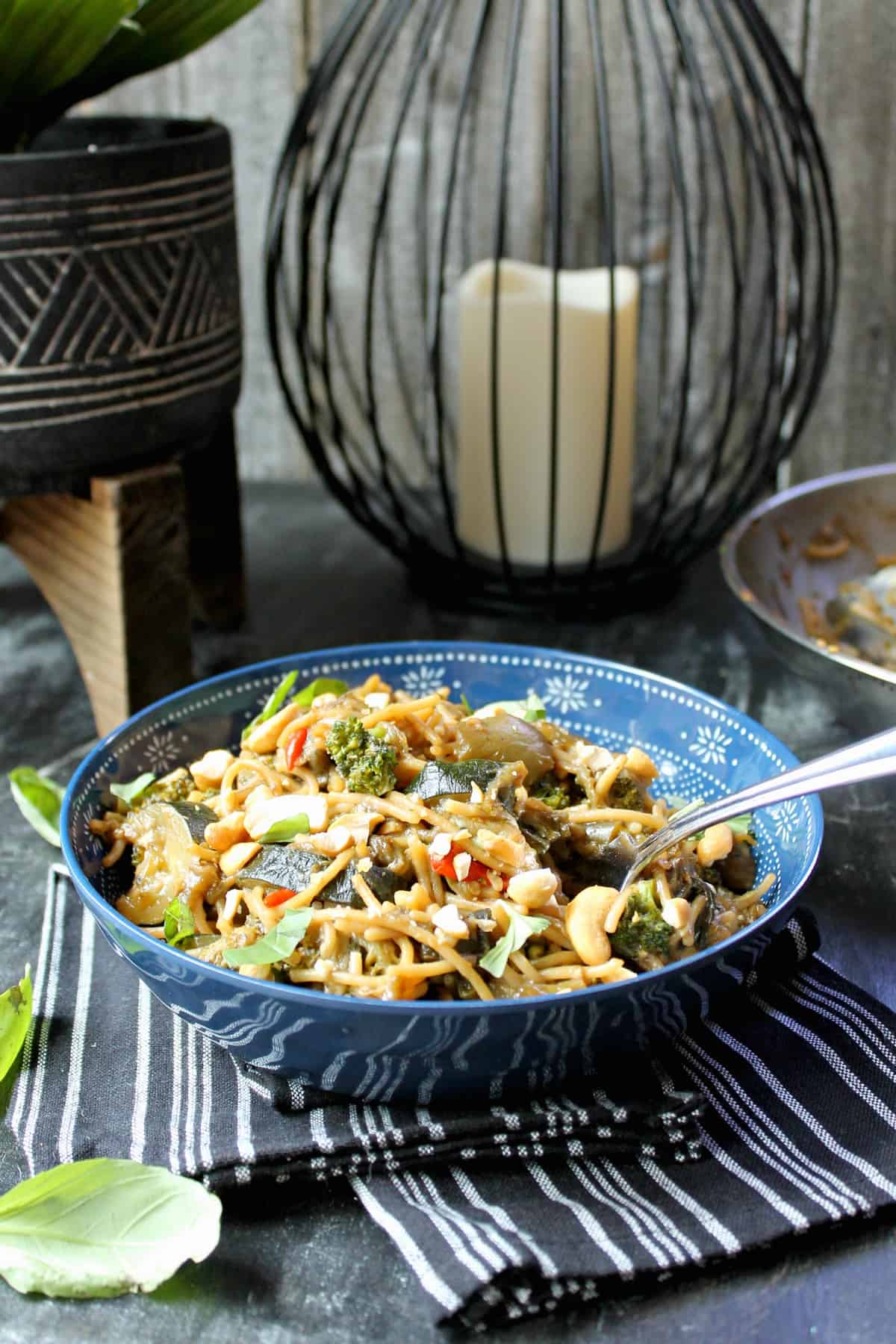 Spicy Thai Eggplant Stir Fry! Spice up your midweek meals with this simple dish made even quicker by using a Trader Joe's freezer item! Turn one little package into a hearty meal by adding just a few extra ingredients. 