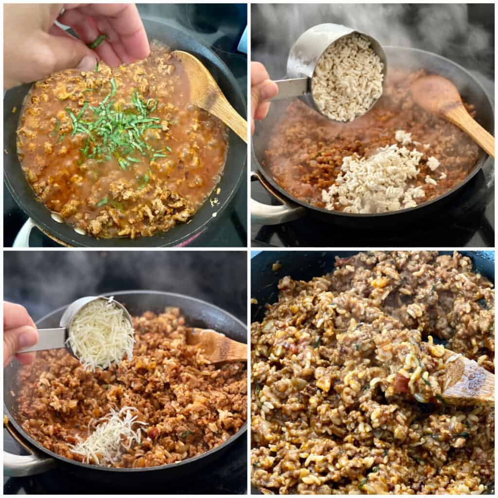 Collage of steps for making Stuffed Cubanelle Pepper filling.