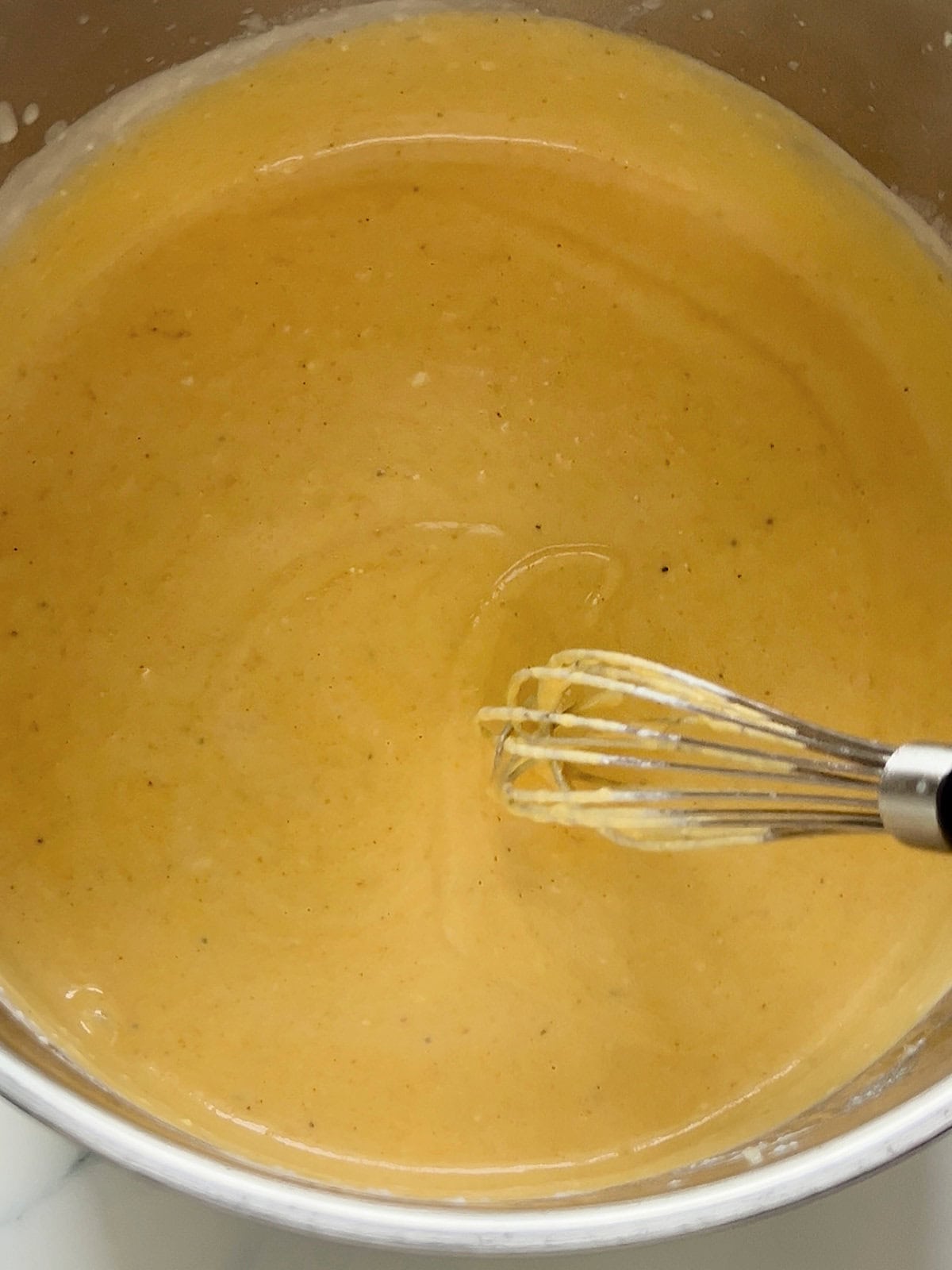 Thickened roux with pumpkin and spices for Pumpkin Mac & Cheese.